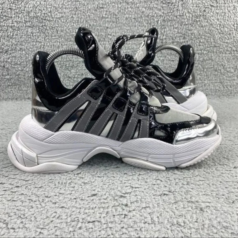 Jeffrey campbell sneakers Metallic Luxembourg Leather Lace Up Chunky Size 8 Gray - Picture 14 of 16